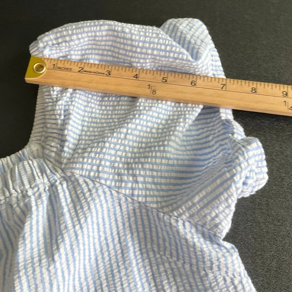 Crewcuts‎ Girls Blue White Stripe Seersucker Square Neck Button Front Top Sz 16